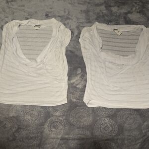 Deb White Striped Short Sleeve Top